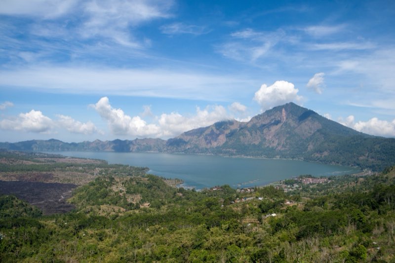 Lake Batur and Mount Abang seen from the Kintamani ridge, Bali.