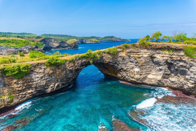 Broken Beach, a natural circular cove with a rock arch on Nusa Penida.